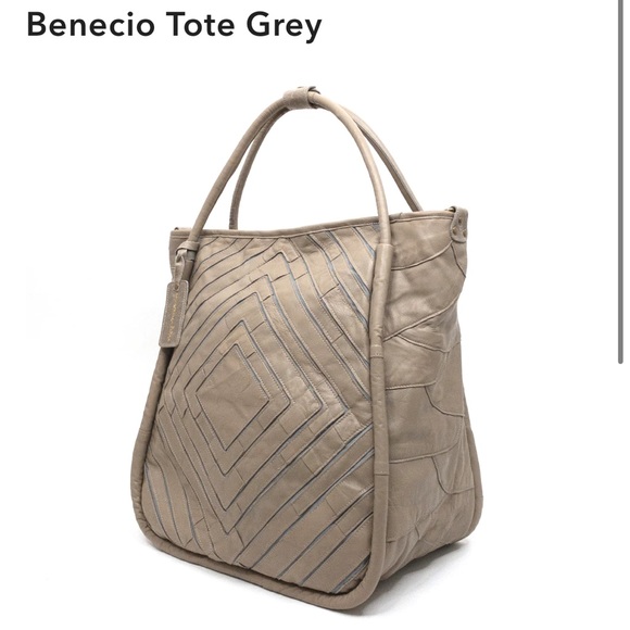 Anthropologie Benecio Diamond Leather Tote Monserrat De Lucca Light Grey - Picture 9 of 13